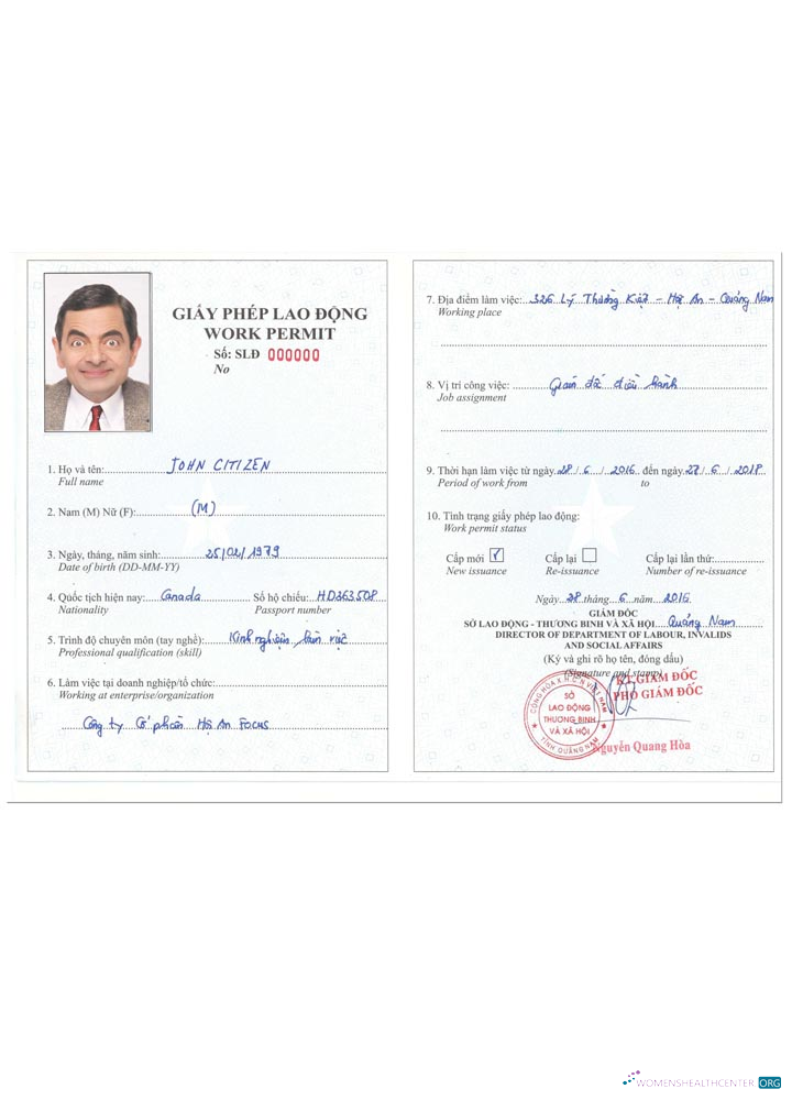 Download VIETNAM work permit Photoshop template